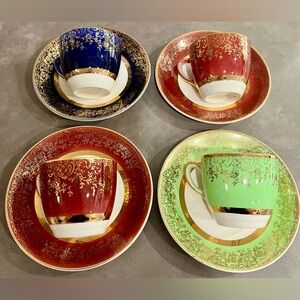 Vintage Aristocrat Salem China Co (Set Of 4) 23K Trim Expresso/Coffee/Tea 40-60s